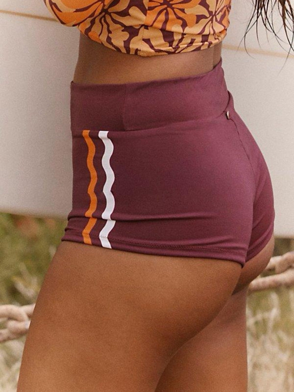 NWT new small rhythm High waist surf boy shorts bottoms brown wavy stripe